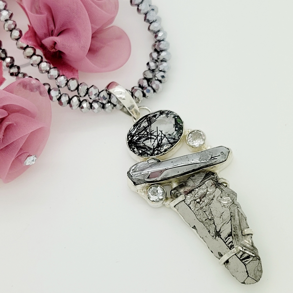 Tourmalated Quartz And Natural Pyrite Pendant